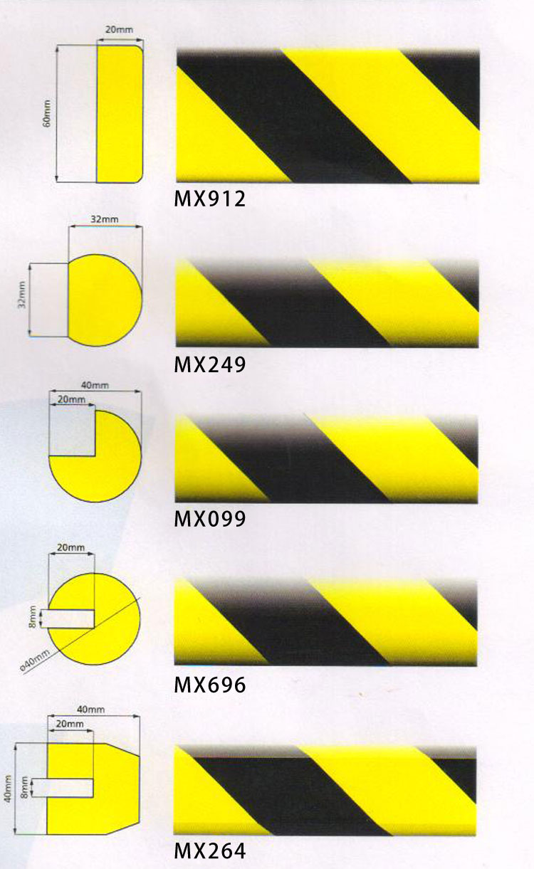 5款防撞條尺寸圖 5款防撞條尺寸圖